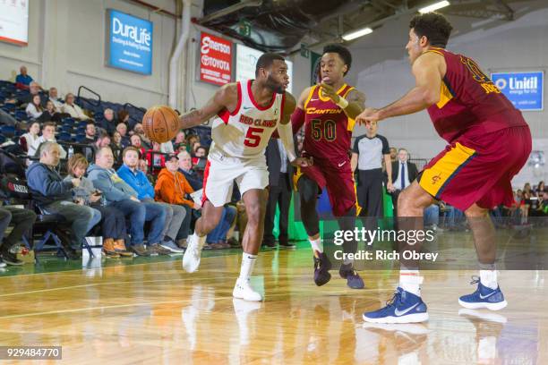 Kadeem Allen of the Maine Red Claws handles the ball against the Canton Charge during the NBA G-League on March 8, 2018 at the Portland Expo in...