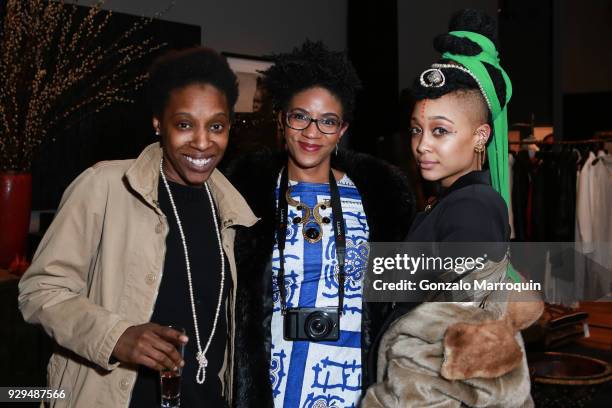 Genesis Tramaine, Kam Ridley and Reign Apiin during the ArtLeadHER Presents "Her Time Is Now" at Urban Zen on March 8, 2018 in New York City.