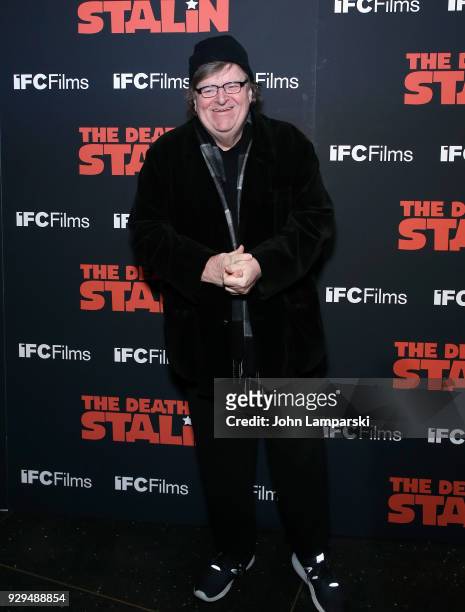 Michael Moore attends "The Death Of Stalin" New York premiere at AMC Lincoln Square Theater on March 8, 2018 in New York City.