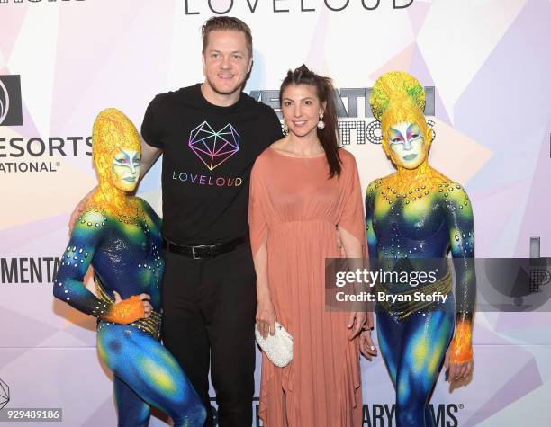 Cast members of "KA by Cirque du Soleil", "BELIEVER" Executive Producer/Imagine Dragons frontman Dan Reynolds and his wife singer Aja Volkman attend...