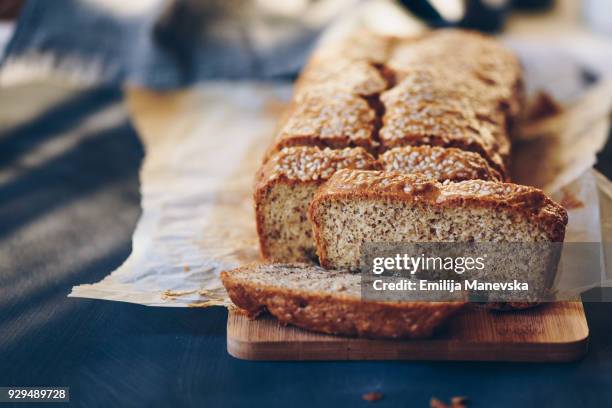 homemade baked bread - whole wheat bread loaf stock pictures, royalty-free photos & images