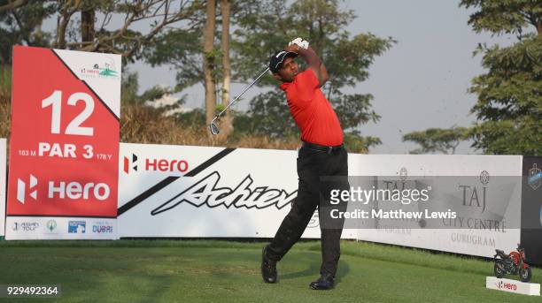 Chawrasia of India tees off on the 12th hole during day two of the Hero Indian Open at Dlf Golf and Country Club on March 9, 2018 in New Delhi, India.