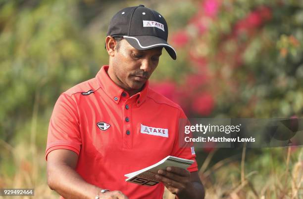 Chawrasia of India looks on during day two of the Hero Indian Open at Dlf Golf and Country Club on March 9, 2018 in New Delhi, India.