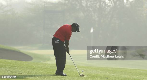 Chawrasia of India plays his second shot on the 13th hole during day two of the Hero Indian Open at Dlf Golf and Country Club on March 9, 2018 in New...