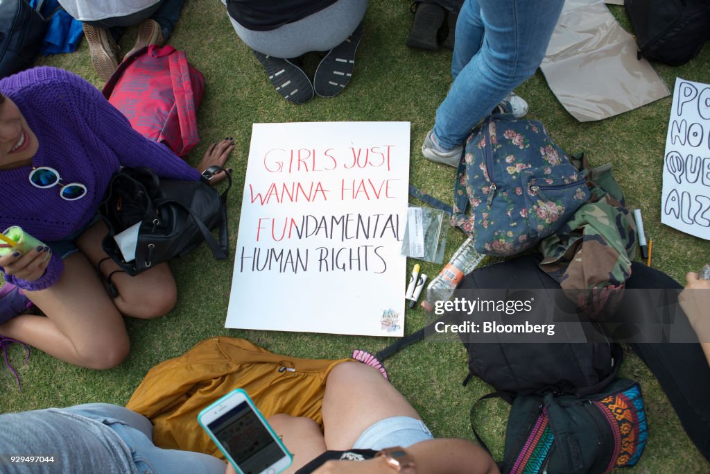 Demonstrators Attend National Strike On International Women's Day