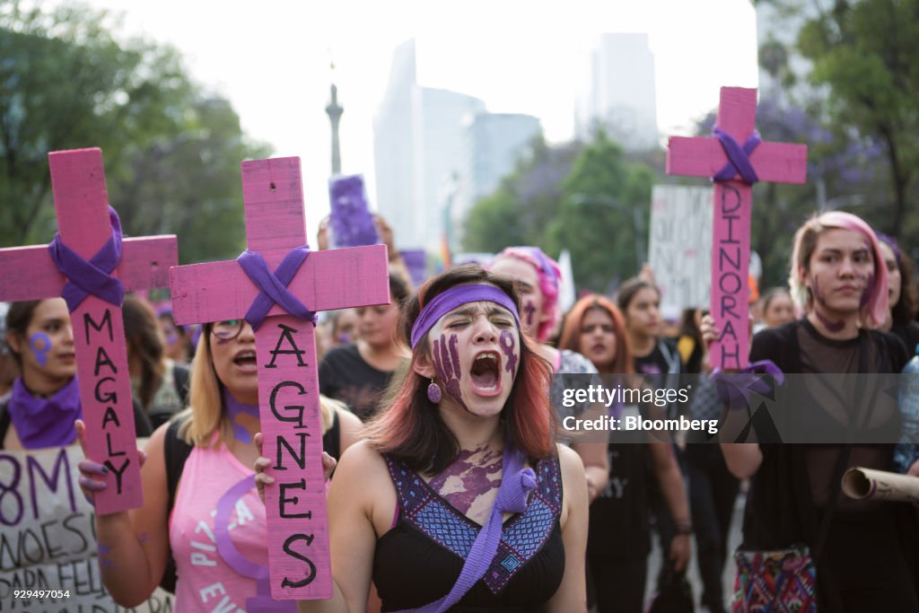 Demonstrators Attend National Strike On International Women's Day