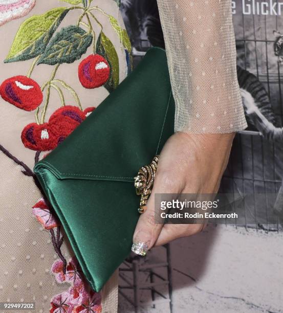 Purse fashion detail, director Leslie Zemeckis attends the screening of Cinema Libre Studios' "Mabel, Mabel, Tiger Trainer" at Laemmle Music Hall on...
