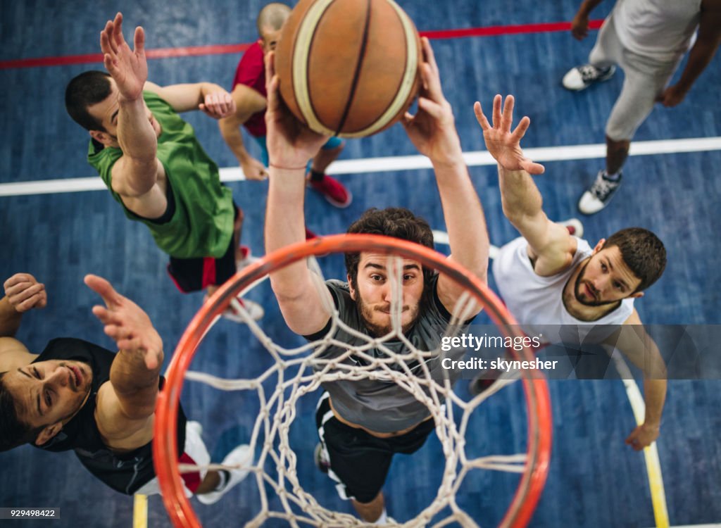 Slam dunk on a basketball court!