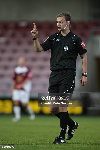 Referee Bobby Madley in action during the FA Cup sponsored by e:on First Round Match between Northampton Town and Fleetwood Town at Sixfields Stadium...