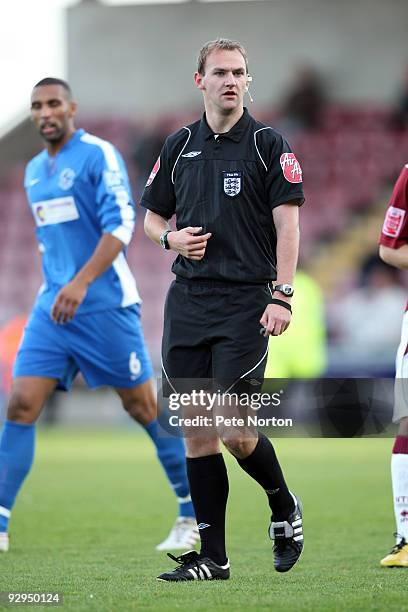 Referee Bobby Madley in action during the FA Cup sponsored by e:on First Round Match between Northampton Town and Fleetwood Town at Sixfields Stadium...