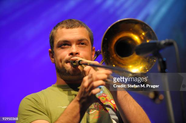 Manuel Winbeck of La Brass Banda performs on stage at Circus Krone on November 7, 2009 in Munich, Germany.