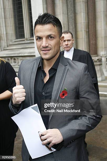 Peter Andre attends the Royal Courts Of Justice for his libel case against Now Magazine at Royal Courts of Justice, Strand on November 10, 2009 in...