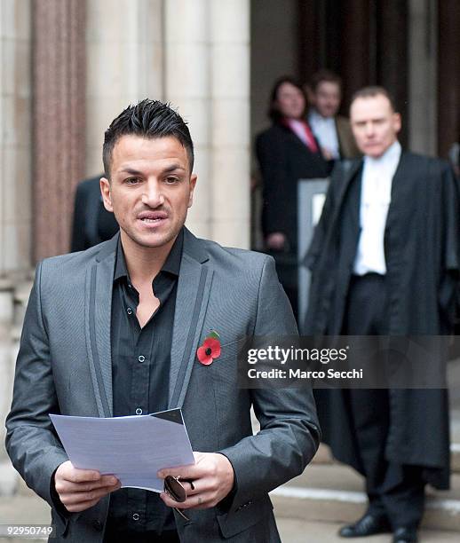 Peter Andre attends court in a libel case against 'Now Magazine' at the Royal Courts of Justice on November 10, 2009 in London, England. Andre has...