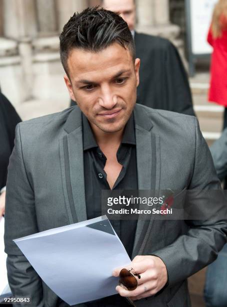Peter Andre attends court in a libel case against 'Now Magazine' at the Royal Courts of Justice on November 10, 2009 in London, England. Andre has...