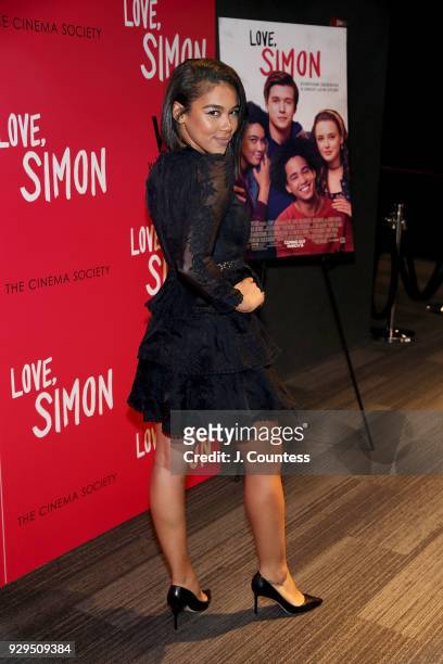 Actress Alexandra Shipp poses for a photo at the screening of "Love, Simon" hosted by 20th Century Fox & Wingman at The Landmark at 57 West on March...