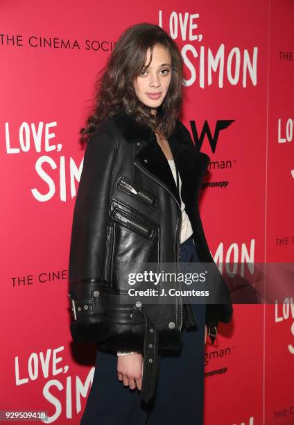 Model Jac Summers poses for a photo at the screening of "Love, Simon" hosted by 20th Century Fox & Wingman at The Landmark at 57 West on March 8,...