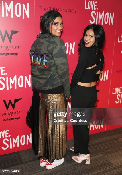 Designer Rachel Roy and Shadi Mehraein pose for a photo at the screening of "Love, Simon" hosted by 20th Century Fox & Wingman at The Landmark at 57...