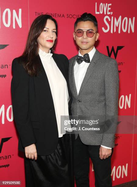 Tina Wilson and Luke Springate pose for a photo at the screening of "Love, Simon" hosted by 20th Century Fox & Wingman at The Landmark at 57 West on...