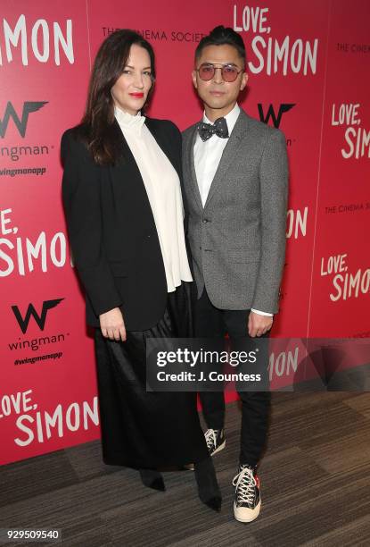 Tina Wilson and Luke Springate pose for a photo at the screening of "Love, Simon" hosted by 20th Century Fox & Wingman at The Landmark at 57 West on...