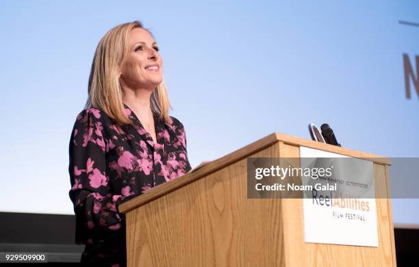 Actress Marlee Matlin speaks at the 10th annual ReelAbilities Film Festival opening night at JCC Manhattan on March 8, 2018 in New York City.