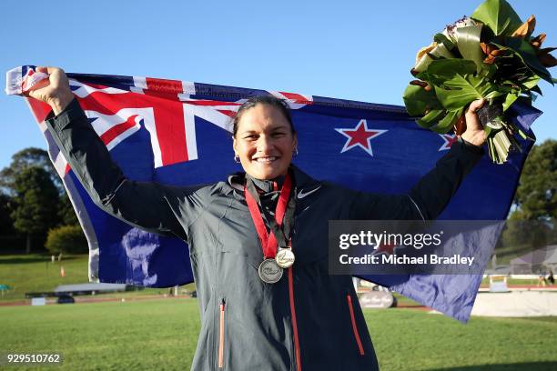 Dame Valerie Adams after winning the Womens Shot Put national title and also reciving the 2010 World Champs Gold Medal during the New Zealand Track &...