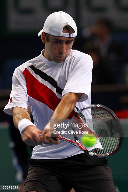 Benjamin Becker of Germany in action during his first round match against Nikolay Davydenko of Russia during the ATP Masters Series at the Palais...