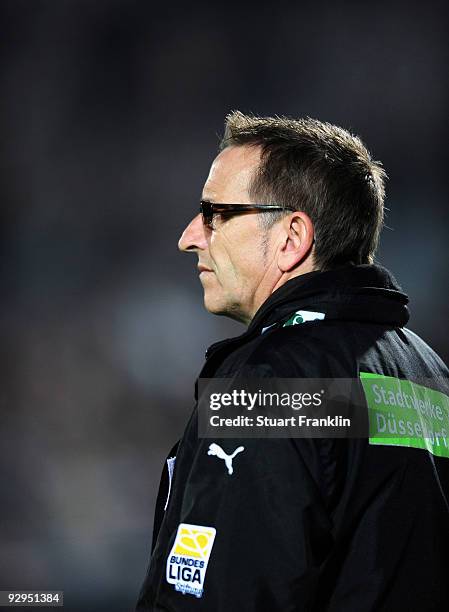 Norbert Meier, Head Coach of Duesseldorf during the Second Bundesliga match between FC St. Pauli and Fortuna Duesseldorf at the Millerntor Stadium on...