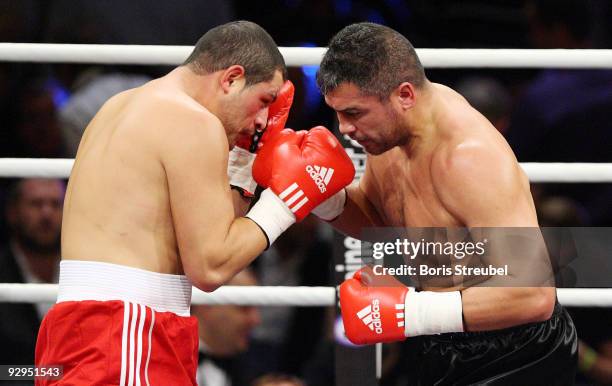 Adnan Serin of Germany and John Ruiz of the USA compete during their heavyweight fight at the Arena Nuernberger Versicherung on November 7, 2009 in...