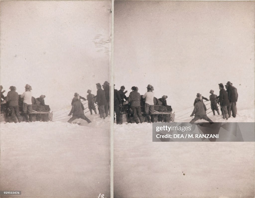 Travelling sledge on Malaspina Glacier, Alaska