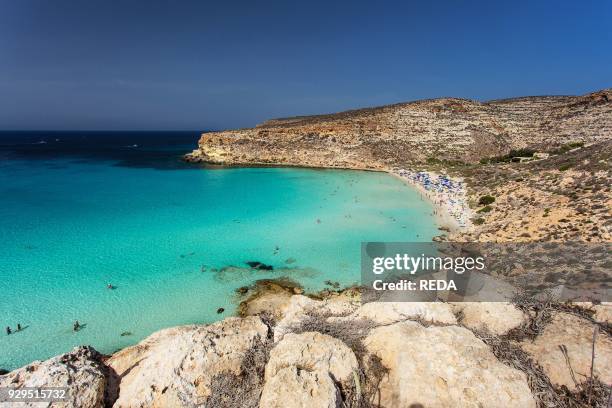 Spiaggia dei conigli beach. Lampedusa island. Pelagie Islands. Mediterranean Sea. Sicily. Italy. Europe.