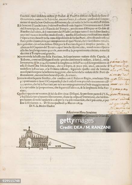 Letter from Benedetto Giovannelli Orlandi giving his opinion on Carlo Buzzi's project for the Gothic-style reconstruction of the facade of Milan...