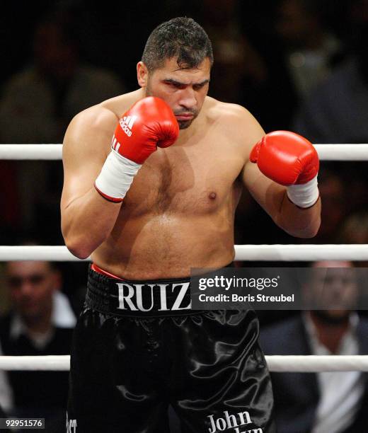 John Ruiz of the USA in action during his heavyweight fight against Adnan Serin of Germany at the Arena Nuernberger Versicherung on November 7, 2009...