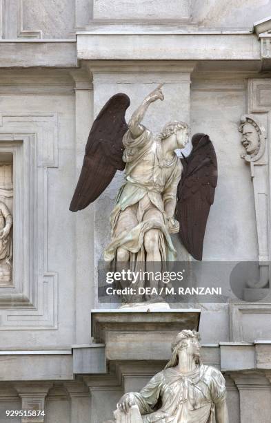 Archangel Gabriel, statue by Stoldo Lorenzi , and Sibyl, statue by Annibale Fontana , marble, detail of the Mannerist facade of the Church of Santa...