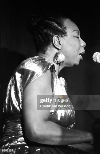 Nina Simone performs on stage July 1991 in Copenhagen, Denmark.
