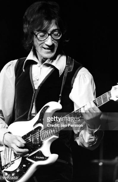 Hank B Marvin performs on stage with The Shadows spin off band Marvin Welch & Farrar in March 1971 in Copenhagen, Denmark. He plays a Burns Hank...