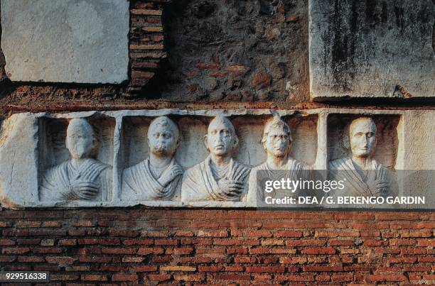 Roman funerary reliefs with the portraits of patrician families, Via Appia, Rome, Italy. Roman Civilisation, 2nd century.