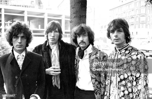 Syd Barrett, Roger Waters, Nick Mason and Rick Wright of Pink Floyd pose for a group portrait on September 11th 1967 in Copenhagen, Denmark.