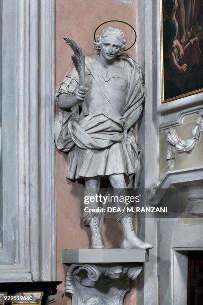 St Fermo, stucco statue by Giovanni Battista Barberini , Chapel of the Crucifix, Church of Sant'Eusebio, Castel San Pietro, Canton of Ticino,...