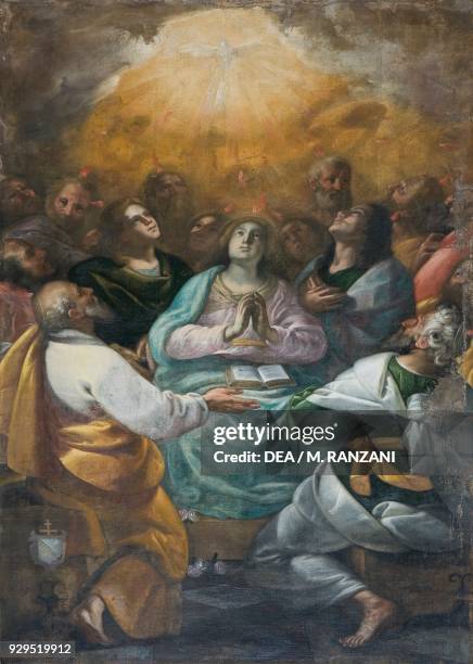 Pentecost, 17th century, attributed to Giovanni Antonio Colomba's workshop, Chapel of the Holy Spirit, Church of Saints Fidelis and Simon, Vico...