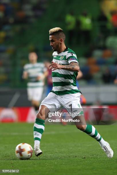 Sporting's midfielder Ruben Ribeiro from Portugal in action during the UEFA Europa League round of 16 1st leg football match Sporting CP vs Viktoria...