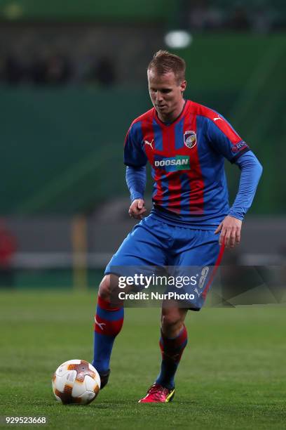 Plzen's defender David Limbersky of Czech Republic in action during the UEFA Europa League round of 16 1st leg football match Sporting CP vs Viktoria...