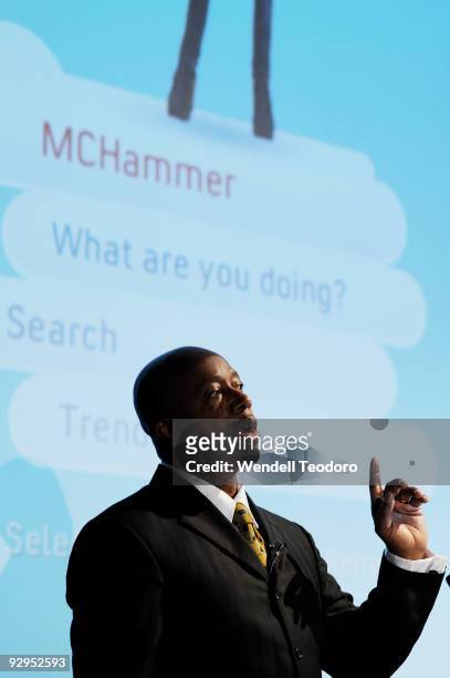 Hammer speaks in Sydney on the power of social media at the University of Technology on November 10, 2009 in Sydney, Australia. Hammer is followed by...
