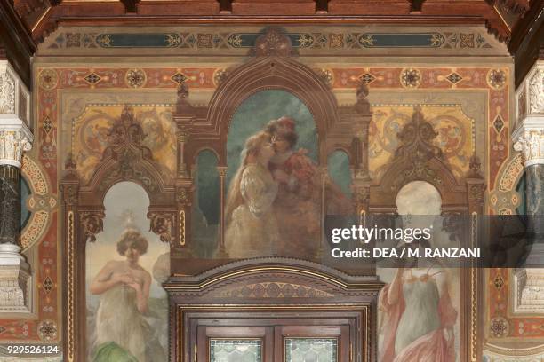 Juliet and Romeo, 1901-1902, fresco by Mario Chiodo Grandi , Wedding hall, villa Ottolini Tosi, Busto Arsizio, Lombardy. Italy, 20th century.