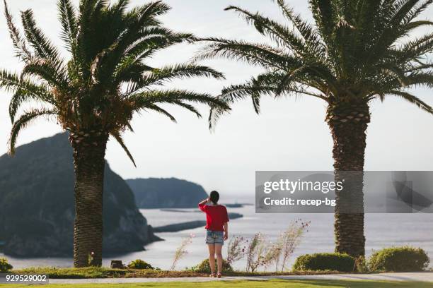 young woman looking at scene - watching sunrise stock pictures, royalty-free photos & images