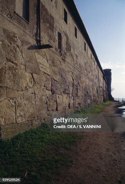 Roman walls of the ancient city of Pyrgi, Santa Severa, Santa Marinella, Lazio, Italy. Roman civilisation.