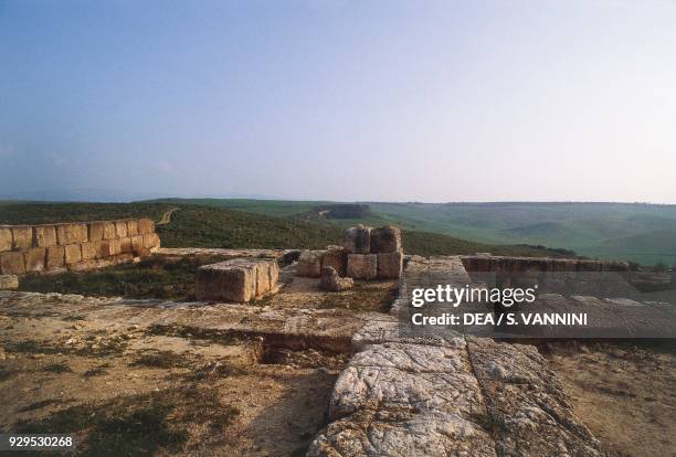 View of the sanctuary of Ara della Regina , Civita di Tarquinia, Lazio, Italy. Etruscan civilisation, 6th-3rd century BC.