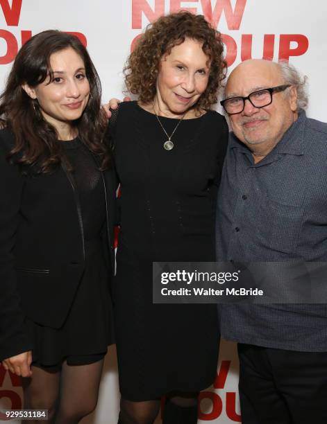 Lucy Devito, Rhea Perlman and Danny Devito attend The New Group presents the New York Premiere Opening Night of David Rabe's for "Good for Otto" on...