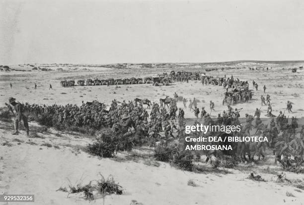 The Cantore column marching to Lektafia, Cyrenaica, First Italo-Senussi War, Libya, photograph by Edgardo Furia, from L'Illustrazione Italiana, Year...