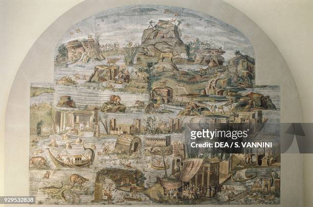 Nilotic mosaic of the flooding of the river Nile in Egypt, from the Sanctuary of Fortuna Primigenia at Palestrina, Lazio, Italy. Roman civilization,...