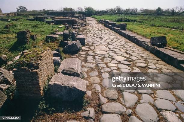 Section of the Via Appia in the archaeological site of the old Roman Minturnae, Minturno, Lazio, Italy. Roman civilisation, 1st century.